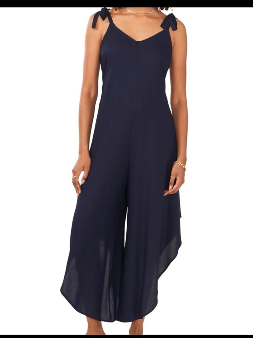 1. State Navy blue Tie-Shoulder Wide asymmetrical leg jumpsuit rayon XS NWT